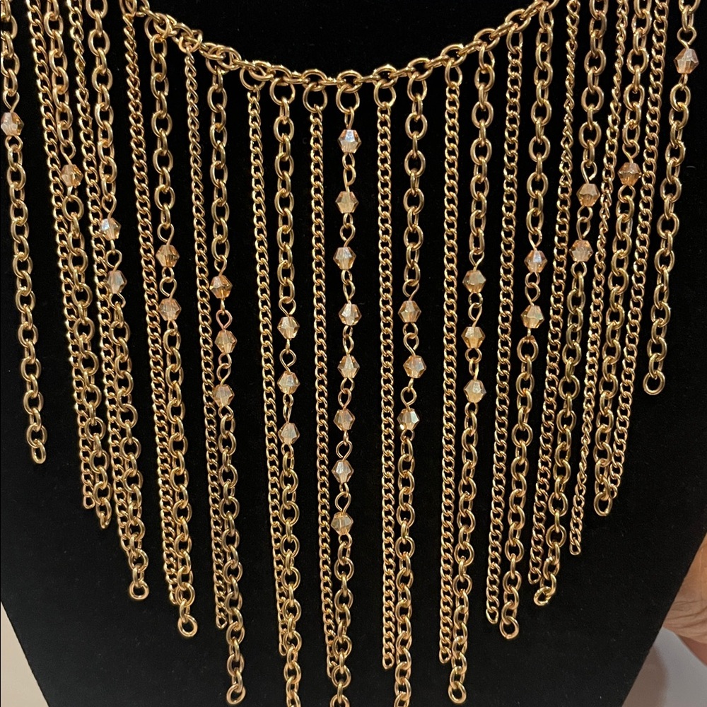 Paparazzi Gold Statement Necklace with Fringe Design and earrings set - Picture 2 of 9